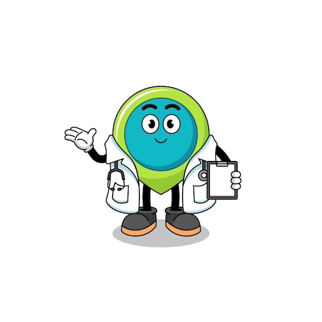 Cartoon mascot of location symbol doctor