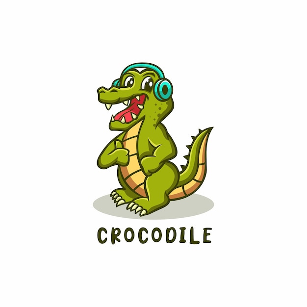 Cartoon mascot logo of crocodile alligator with headphone