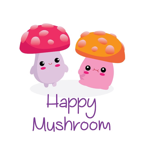 Cartoon mascot logo cute happy mushroom 