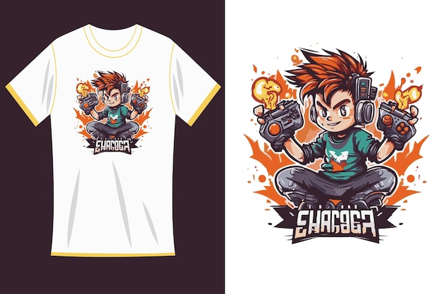 Cartoon mascot logo design illustrations on t shirt template