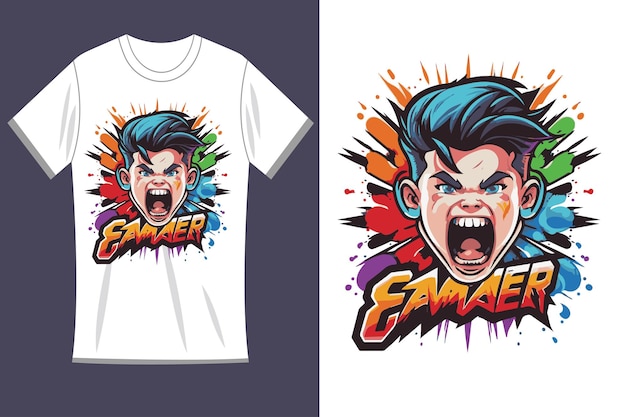 Cartoon mascot logo design illustrations on t shirt template