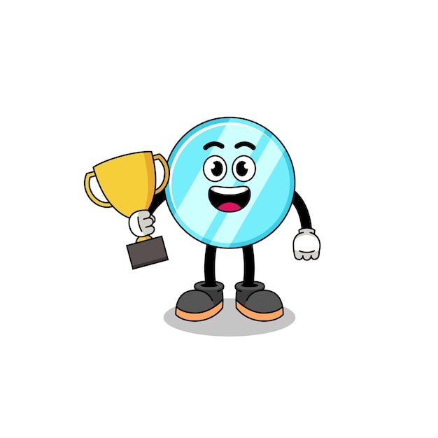 Cartoon mascot of mirror holding a trophy