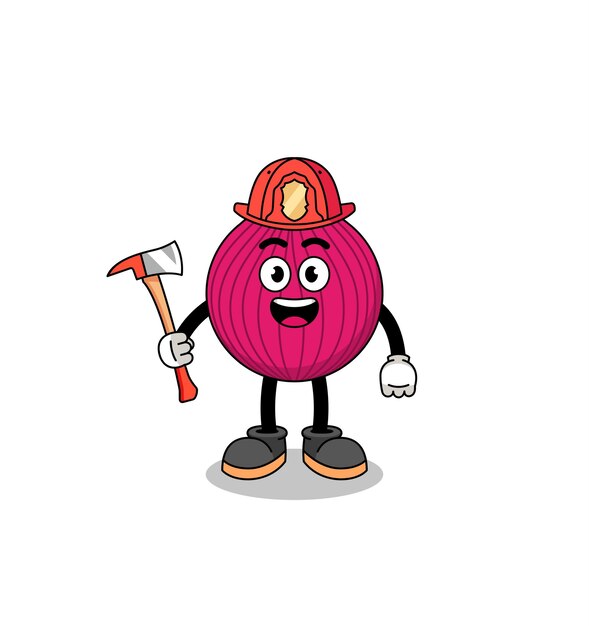 Cartoon mascot of onion red firefighter character design