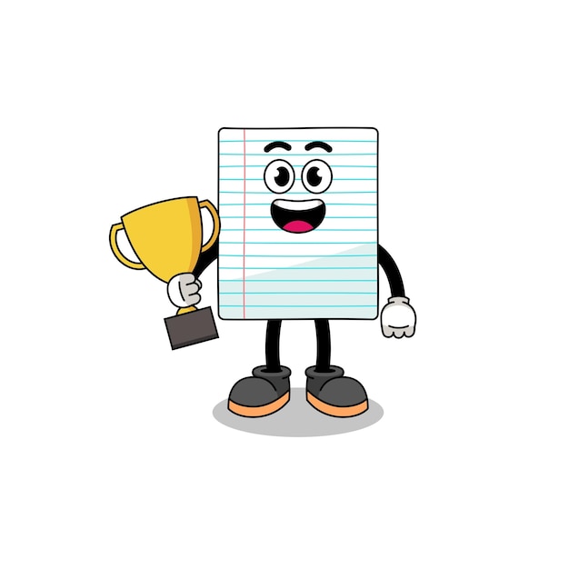 Cartoon mascot of paper holding a trophy