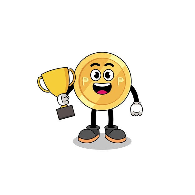 Cartoon mascot of philippine peso holding a trophy