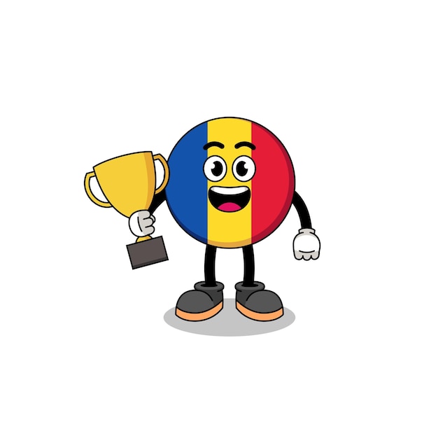 Cartoon mascot of romania flag holding a trophy character design