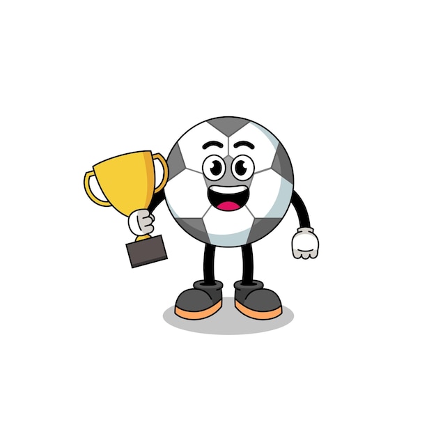 Cartoon mascot of soccer ball holding a trophy character design