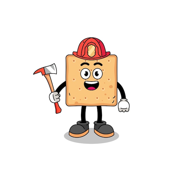 Cartoon mascot of square cracker firefighter