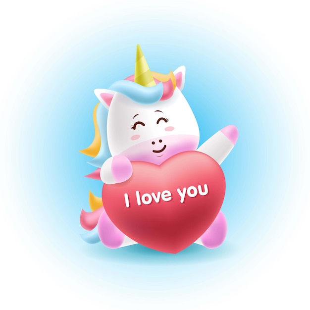 cartoon mascot unicorn embracing love