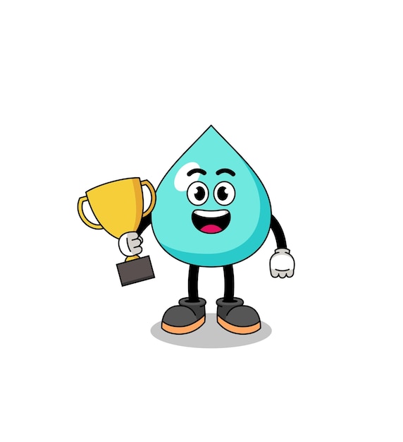 Cartoon mascot of water holding a trophy character design