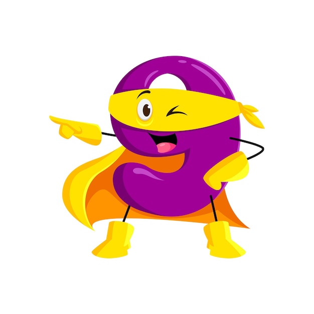 Vector cartoon math number nine superhero character