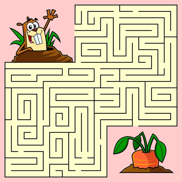 Cartoon Maze Game Education For Kids Help The Beaver Get To The Carrot.