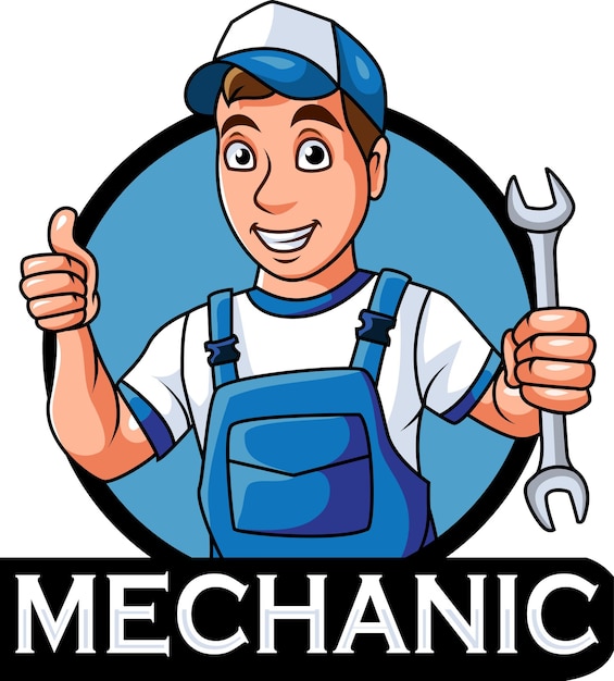 Cartoon mechanic mascot holding a spanner