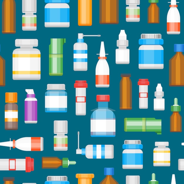 Cartoon Medicine Bottles for Drugs Background Pattern Vector