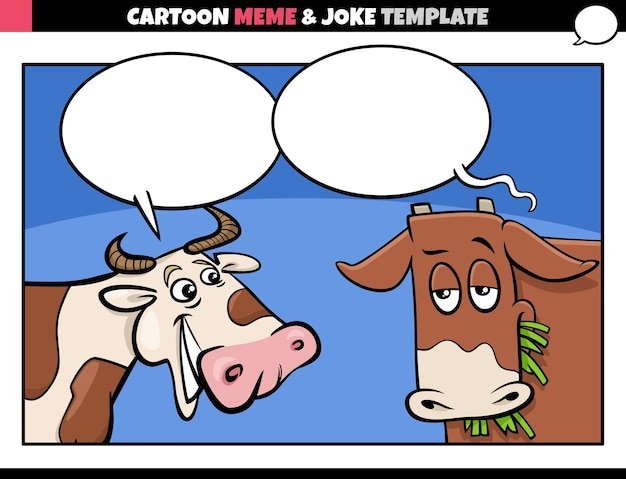 Cartoon meme template with speech bubble and comic cows