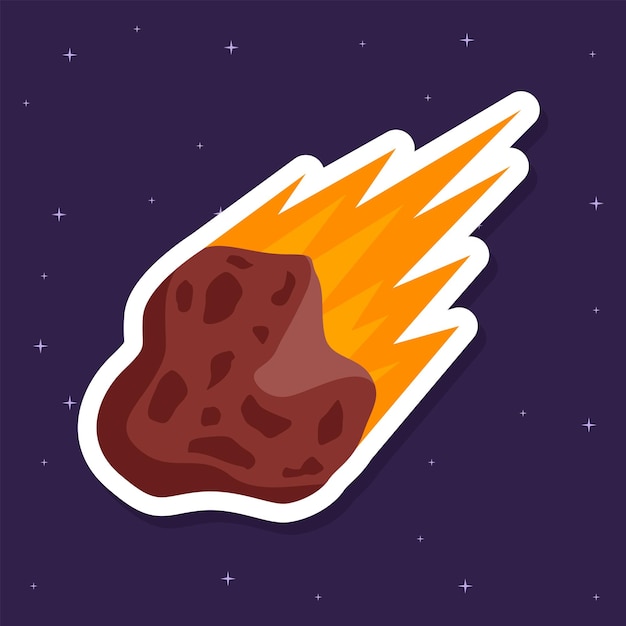 A cartoon meteor with a white tail and a red tail is on a dark purple background.