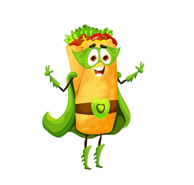 Cartoon mexican burrito superhero funny character