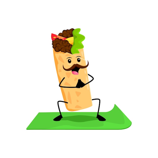 Cartoon Mexican food burrito character fitness