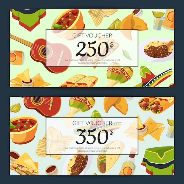  cartoon mexican food discount or gift voucher templates illustration