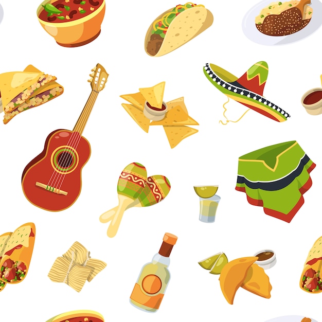 cartoon mexican food seamless pattern