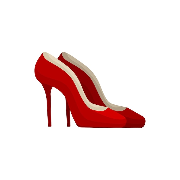 Cartoon modern red high heel shoes on white background Fashion concept Vector flat illustration