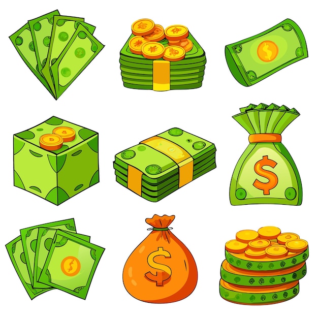 Cartoon Money and Coins Fun and Colorful Currency Illustrations for Financial Content