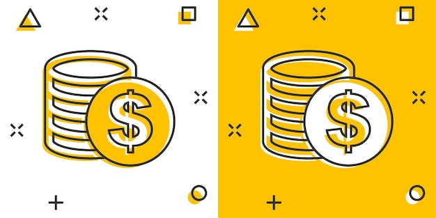 Cartoon money coins icon in comic style Dollar coin sign illustration pictogram Currency business concept