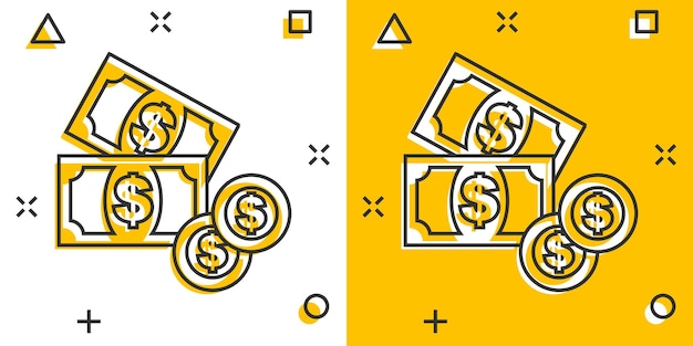 Cartoon money icon in comic style Dollar money sign illustration pictogram Coin splash business concept