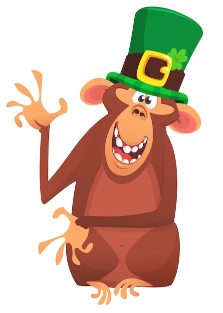 Cartoon monkey chimnpanzee wearing green hat fror St Patrick's Day