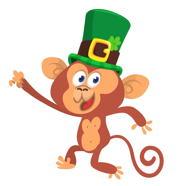 Cartoon monkey chimnpanzee wearing green hat fror St Patrick's Day