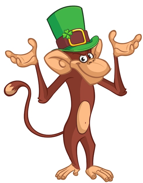 Cartoon monkey chimnpanzee wearing green hat St Patrick's Day illustration