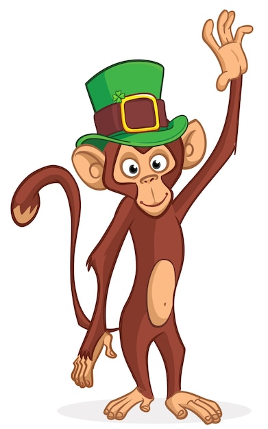 Cartoon monkey chimnpanzee wearing green hat for St Patrick's Day illustration