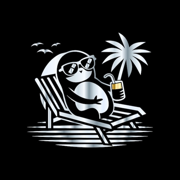 Vector a cartoon monkey sits on a beach chair with a palm tree in the background