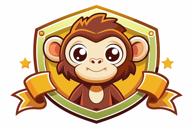 Cartoon Monkey with a Shield and Ribbons