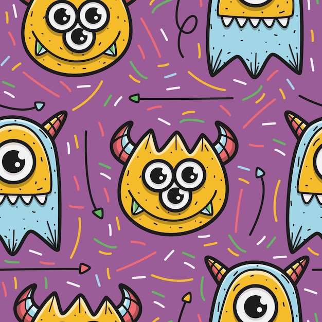 cartoon monster doodle pattern