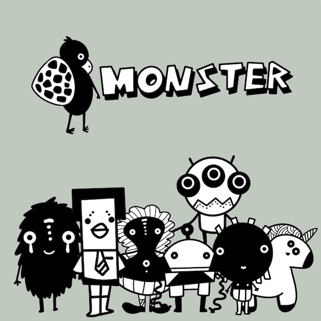 Cartoon monster hand draw doodle