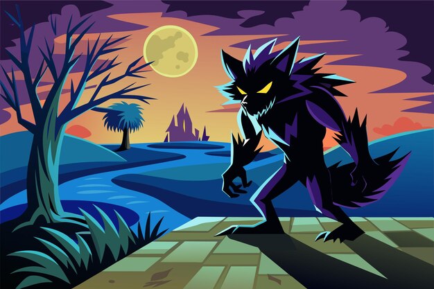 Vector a cartoon of a monster with a full moon in the background