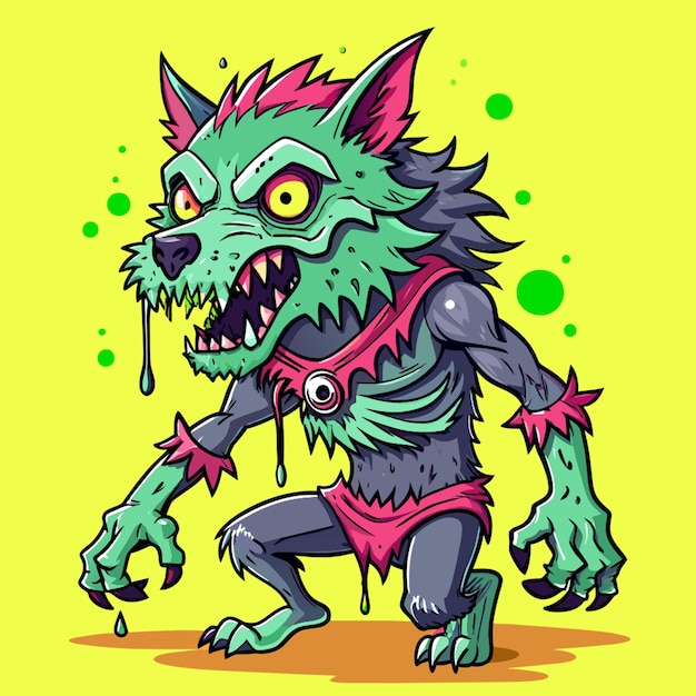 a cartoon of a monster with a green background and a red bow on the front