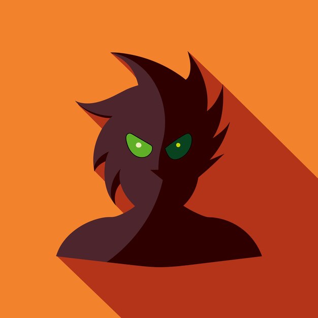 Vector a cartoon of a monster with green eyes and a red background