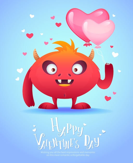 Cartoon monster with a heart Valentine´s card