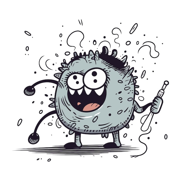 Cartoon monster with a thermometer in his hand Vector illustration