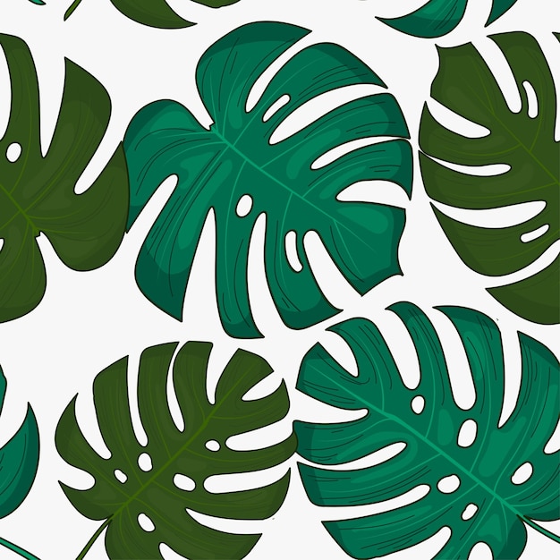 Cartoon Monstera Leaves Seamless Pattern