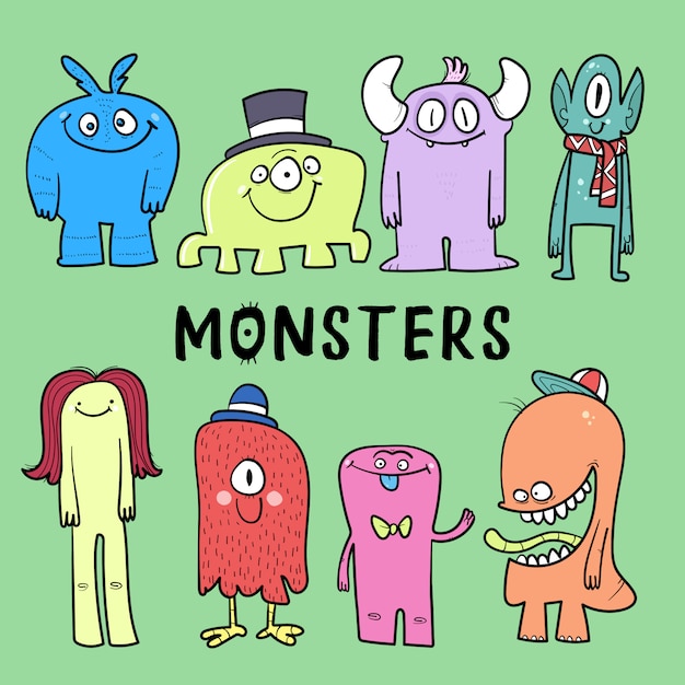 Cartoon Monsters collection. Vector set of cartoon monsters isolated.