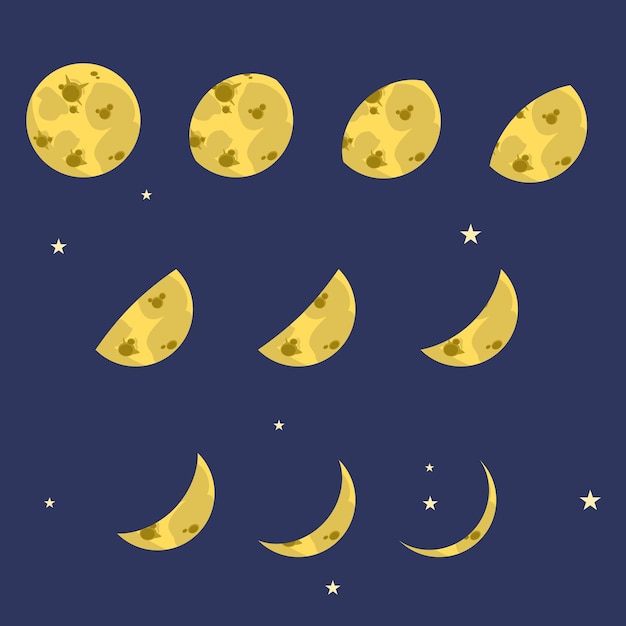 cartoon moon shape astronomy set