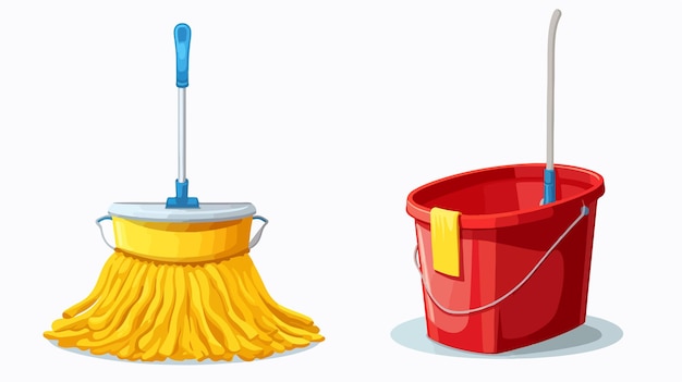 Vector cartoon mop and bucket vector illustration for cleaning services