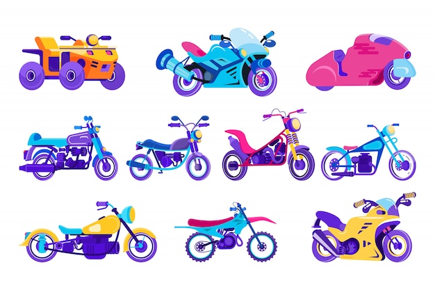 Cartoon motorcycle  illustration, motorbike, motor vehicle, bike in classic design for fun sport icons isolated on white