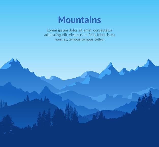 Cartoon Mountains and Forest Landscape Background Card Poster Vector