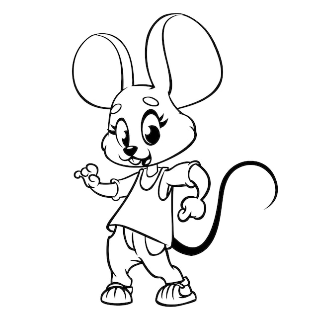 Cartoon mouse dancing Vector illustration outlined Design for coloring book