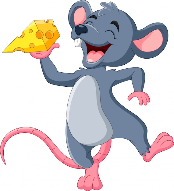 Cartoon mouse holding slice of cheese