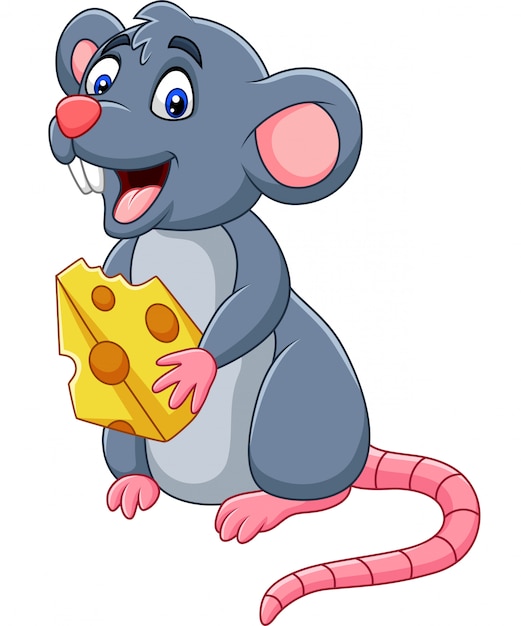 Cartoon mouse holding slice of cheese